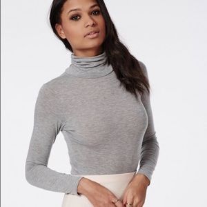 Jersey Knit Grey Turtleneck Bodysuit